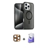 MARSİLYAN™- iPhone 16 Pro Max Kılıf Nova Asil Prime - Siyah Bilvis 5in1 5D Magic Hayalet Cam Ekran Koruyucu + Çöl Titanyum Pers Alüminyum Kamera Lens