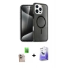 MARSİLYAN™- iPhone 16 Pro Max Kılıf Nova Asil Prime - Siyah Bilvis 5in1 5D Magic Hayalet Cam Ekran Koruyucu + Raze Metal Kamera Lens - NLGY