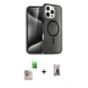 MARSİLYAN™- iPhone 16 Pro Max Kılıf Nova Asil Prime - Siyah Bilvis Hayalet Cam Ekran Koruyucu + Natural Grey Raze Metal Kamera Lens
