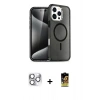 MARSİLYAN™- iPhone 16 Pro Max Kılıf Nova Asil Prime - Siyah Buffer Cam Ekran Koruyucu + Pers Alüminyum Kamera Lens - GS