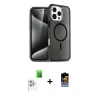 MARSİLYAN™- iPhone 16 Pro Max Kılıf Nova Asil Prime - Siyah Buffer Hayalet Cam Ekran Koruyucu + Raze Metal Kamera Lens - BZ