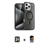 MARSİLYAN™- iPhone 16 Pro Max Kılıf Nova Asil Prime - Siyah Buffer Hayalet Cam Ekran Koruyucu + Siyah PVD Metal Kamera Lens