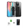 MARSİLYAN™- iPhone 16 Pro Max Kılıf Nova Işık Koleksiyonu - Siyah 3D Antistatik Hayalet Cam Ekran Koruyucu + Raze Metal Kamera Lens - BZ