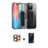 MARSİLYAN™- iPhone 16 Pro Max Kılıf Nova Işık Koleksiyonu - Siyah 3D Antistatik Hayalet Cam Ekran Koruyucu + Pers Alüminyum Kamera Lens - CLTM
