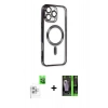 MARSİLYAN™- iPhone 16 Pro Max Kılıf Nova Işık Özel Seri - Şeffaf 360 Full Body Arka Koruyucu + Beyaz Raze Metal Kamera Lens
