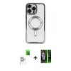 MARSİLYAN™- iPhone 16 Pro Max Kılıf Nova Işık Özel Seri - Şeffaf 360 Full Body Arka Koruyucu + Beyaz Raze Metal Kamera Lens