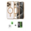 MARSİLYAN™- iPhone 16 Pro Max Kılıf Nova Işık Özel Seri - Şeffaf 360 Full Body Arka Koruyucu + Beyaz Raze Metal Kamera Lens