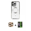MARSİLYAN™- iPhone 16 Pro Max Kılıf Nova Işık Özel Seri - Şeffaf 360 Full Body Arka Koruyucu + Pers Alüminyum Kamera Lens - CLTM