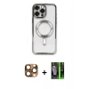 MARSİLYAN™- iPhone 16 Pro Max Kılıf Nova Işık Özel Seri - Şeffaf 360 Full Body Arka Koruyucu + Pers Alüminyum Kamera Lens - CLTM