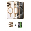 MARSİLYAN™- iPhone 16 Pro Max Kılıf Nova Işık Özel Seri - Şeffaf 360 Full Body Arka Koruyucu + Pers Alüminyum Kamera Lens - CLTM