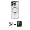 MARSİLYAN™- iPhone 16 Pro Max Kılıf Nova Işık Özel Seri - Şeffaf 360 Full Body Arka Koruyucu + Pers Alüminyum Kamera Lens - GI