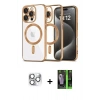 MARSİLYAN™- iPhone 16 Pro Max Kılıf Nova Işık Özel Seri - Şeffaf 360 Full Body Arka Koruyucu + Pers Alüminyum Kamera Lens - GS