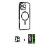 MARSİLYAN™- iPhone 16 Pro Max Kılıf Nova Işık Özel Seri - Şeffaf 360 Full Body Arka Koruyucu + PVD Metal Kamera Lens - GS