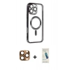MARSİLYAN™- iPhone 16 Pro Max Kılıf Nova Işık Özel Seri - Şeffaf Pasifik Cam Ekran Koruyucu + Çöl Titanyum Pers Alüminyum Kamera Lens