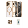 MARSİLYAN™- iPhone 16 Pro Max Kılıf Nova Işık Özel Seri - Şeffaf Pasifik Cam Ekran Koruyucu + Çöl Titanyum Pers Alüminyum Kamera Lens