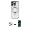 MARSİLYAN™- iPhone 16 Pro Max Kılıf Nova Işık Özel Seri - Siyah 360 Mat Full Body Arka Koruyucu + Gümüş Pers Alüminyum Kamera Lens