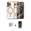 MARSİLYAN™- iPhone 16 Pro Max Kılıf Nova Işık Özel Seri - Siyah 360 Mat Full Body Arka Koruyucu + Gümüş Pers Alüminyum Kamera Lens