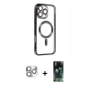 MARSİLYAN™- iPhone 16 Pro Max Kılıf Nova Işık Özel Seri - Siyah 360 Mat Full Body Arka Koruyucu + Gümüş Pers Alüminyum Kamera Lens