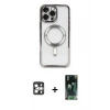 MARSİLYAN™- iPhone 16 Pro Max Kılıf Nova Işık Özel Seri - Siyah 360 Mat Full Body Arka Koruyucu + Gümüş PVD Metal Kamera Lens