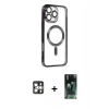 MARSİLYAN™- iPhone 16 Pro Max Kılıf Nova Işık Özel Seri - Siyah 360 Mat Full Body Arka Koruyucu + Gümüş PVD Metal Kamera Lens