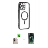 MARSİLYAN™- iPhone 16 Pro Max Kılıf Nova Işık Özel Seri - Siyah 360 Mat Full Body Arka Koruyucu + Raze Metal Kamera Lens - NLGY