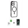 MARSİLYAN™- iPhone 16 Pro Max Kılıf Nova Işık Özel Seri - Siyah 360 Mat Full Body Arka Koruyucu + Raze Metal Kamera Lens - BZ