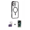 MARSİLYAN™- iPhone 16 Pro Max Kılıf Nova Işık Özel Seri - Siyah 360 Mat Full Body Arka Koruyucu + Bilvis Titan Kamera Lens - SH