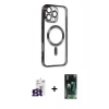 MARSİLYAN™- iPhone 16 Pro Max Kılıf Nova Işık Özel Seri - Siyah 360 Mat Full Body Arka Koruyucu + Bilvis Titan Kamera Lens - TMGI