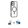 MARSİLYAN™- iPhone 16 Pro Max Kılıf Nova Işık Özel Seri - Siyah 3D Antistatik Cam Ekran Koruyucu + Bilvis Titan Kamera Lens - TMGI