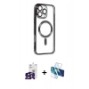 MARSİLYAN™- iPhone 16 Pro Max Kılıf Nova Işık Özel Seri - Siyah 3D Antistatik Cam Ekran Koruyucu + Bilvis Titan Kamera Lens - SH
