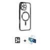 MARSİLYAN™- iPhone 16 Pro Max Kılıf Nova Işık Özel Seri - Siyah 3D Antistatik Cam Ekran Koruyucu + PVD Metal Kamera Lens - GD