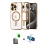MARSİLYAN™- iPhone 16 Pro Max Kılıf Nova Işık Özel Seri - Siyah 3D Antistatik Cam Ekran Koruyucu + Raze Metal Kamera Lens - SH