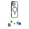MARSİLYAN™- iPhone 16 Pro Max Kılıf Nova Işık Özel Seri - Siyah 3D Antistatik Cam Ekran Koruyucu + Raze Metal Kamera Lens - SH