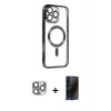 MARSİLYAN™- iPhone 16 Pro Max Kılıf Nova Işık Özel Seri - Siyah 3D Antistatik Hayalet Cam Ekran Koruyucu + Pers Alüminyum Kamera Lens - GI