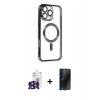 MARSİLYAN™- iPhone 16 Pro Max Kılıf Nova Işık Özel Seri - Siyah 3D Antistatik Hayalet Cam Ekran Koruyucu + Bilvis Titan Kamera Lens - SH