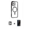 MARSİLYAN™- iPhone 16 Pro Max Kılıf Nova Işık Özel Seri - Siyah 3D Antistatik Hayalet Cam Ekran Koruyucu + PVD Metal Kamera Lens - GS