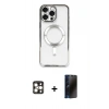 MARSİLYAN™- iPhone 16 Pro Max Kılıf Nova Işık Özel Seri - Siyah 3D Antistatik Hayalet Cam Ekran Koruyucu + PVD Metal Kamera Lens - GD
