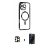 MARSİLYAN™- iPhone 16 Pro Max Kılıf Nova Işık Özel Seri - Siyah 3D Antistatik Hayalet Cam Ekran Koruyucu + PVD Metal Kamera Lens - GD