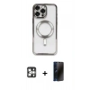MARSİLYAN™- iPhone 16 Pro Max Kılıf Nova Işık Özel Seri - Siyah 3D Antistatik Hayalet Cam Ekran Koruyucu + PVD Metal Kamera Lens - GS