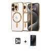 MARSİLYAN™- iPhone 16 Pro Max Kılıf Nova Işık Özel Seri - Siyah 3D Antistatik Hayalet Cam Ekran Koruyucu + PVD Metal Kamera Lens - GD