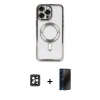 MARSİLYAN™- iPhone 16 Pro Max Kılıf Nova Işık Özel Seri - Siyah 3D Antistatik Hayalet Cam Ekran Koruyucu + PVD Metal Kamera Lens - SH
