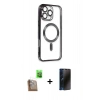 MARSİLYAN™- iPhone 16 Pro Max Kılıf Nova Işık Özel Seri - Siyah 3D Antistatik Hayalet Cam Ekran Koruyucu + Raze Metal Kamera Lens - CLTM