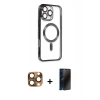 MARSİLYAN™- iPhone 16 Pro Max Kılıf Nova Işık Özel Seri - Siyah 3D Antistatik Hayalet Cam Ekran Koruyucu + Pers Alüminyum Kamera Lens - CLTM