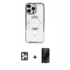 MARSİLYAN™- iPhone 16 Pro Max Kılıf Nova Işık Özel Seri - Siyah 3D Antistatik Hayalet Cam Ekran Koruyucu + PVD Metal Kamera Lens - GS