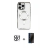 MARSİLYAN™- iPhone 16 Pro Max Kılıf Nova Işık Özel Seri - Siyah 3D Antistatik Hayalet Cam Ekran Koruyucu + Pers Alüminyum Kamera Lens - GI