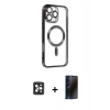 MARSİLYAN™- iPhone 16 Pro Max Kılıf Nova Işık Özel Seri - Siyah 3D Antistatik Hayalet Cam Ekran Koruyucu + PVD Metal Kamera Lens - SH