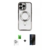 MARSİLYAN™- iPhone 16 Pro Max Kılıf Nova Işık Özel Seri - Siyah 3D Antistatik Hayalet Cam Ekran Koruyucu + Raze Metal Kamera Lens - BZ