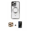 MARSİLYAN™- iPhone 16 Pro Max Kılıf Nova Işık Özel Seri - Siyah 3D Antistatik Hayalet Cam Ekran Koruyucu + Pers Alüminyum Kamera Lens - CLTM
