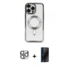 MARSİLYAN™- iPhone 16 Pro Max Kılıf Nova Işık Özel Seri - Siyah 3D Antistatik Hayalet Cam Ekran Koruyucu + Pers Alüminyum Kamera Lens - GI