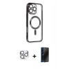 MARSİLYAN™- iPhone 16 Pro Max Kılıf Nova Işık Özel Seri - Siyah 3D Antistatik Hayalet Cam Ekran Koruyucu + Pers Alüminyum Kamera Lens - GS